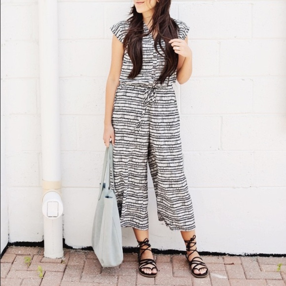 Black and White Jumpsuit - Cropped and Wide Leg